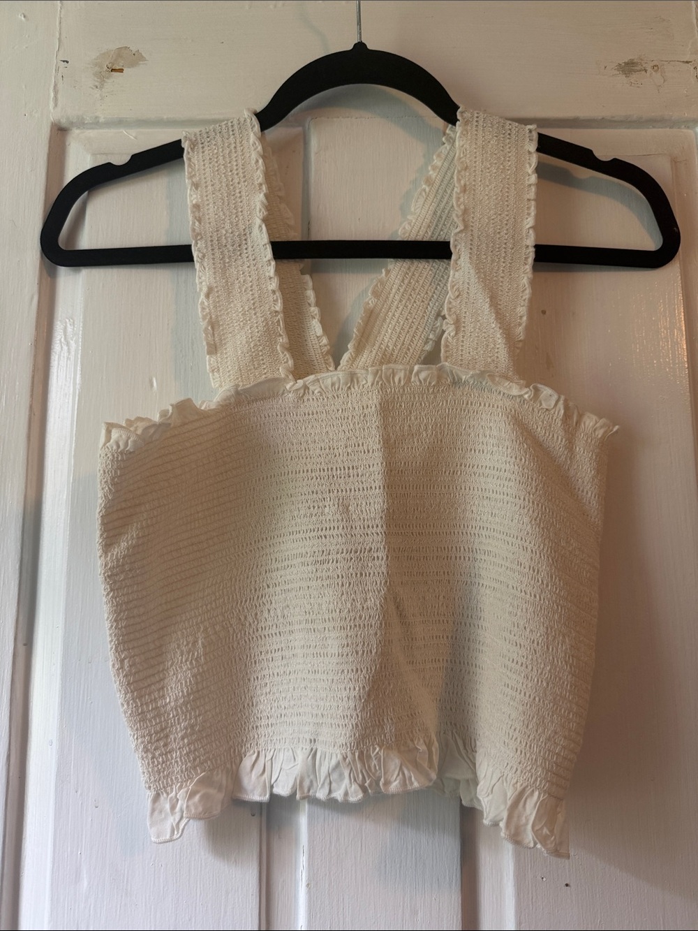 NWT Women's Cream Smocked Ruffle Tank Top
